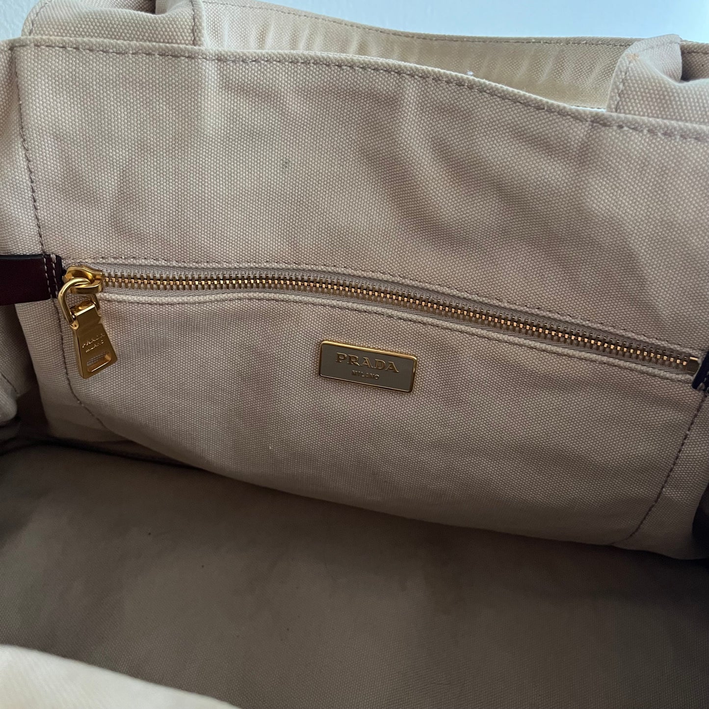 Vintage Prada Canapa Embroidered Logo Canvas Tote
