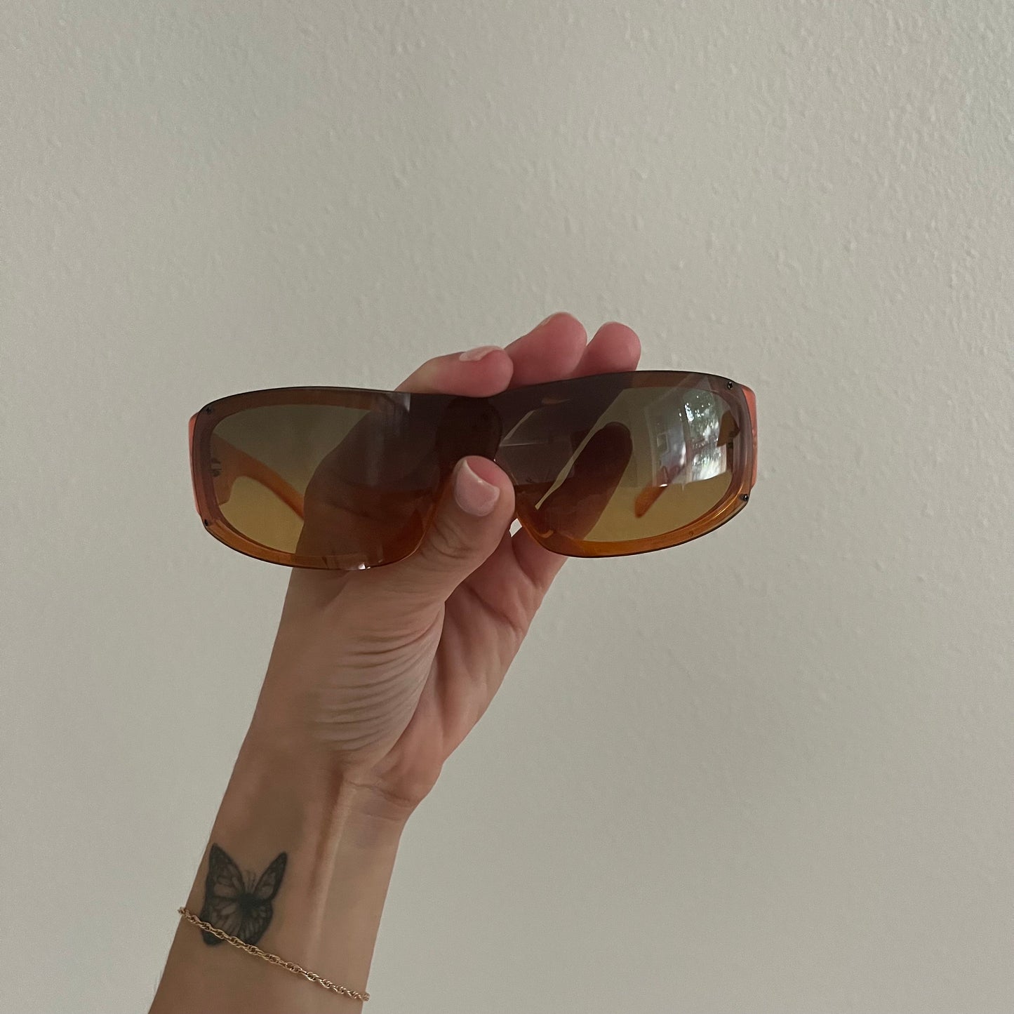 Vintage Rare Chanel Orange Shield Sunglasses