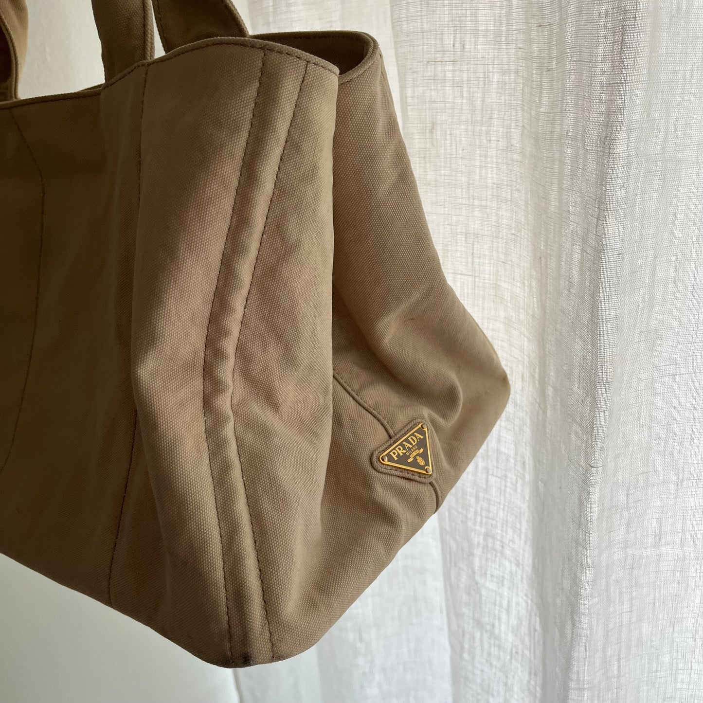 Vintage Prada Canapa Embroidered Logo Canvas Tote