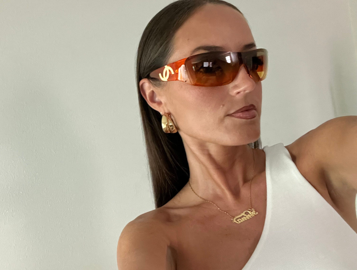 Vintage Rare Chanel Orange Shield Sunglasses