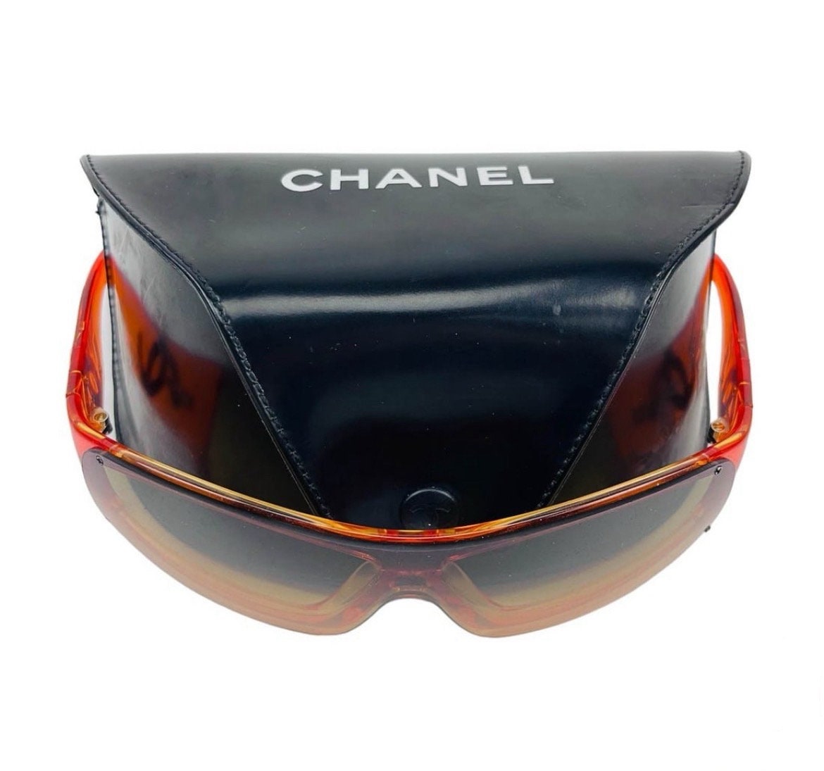 Vintage Rare Chanel Orange Shield Sunglasses