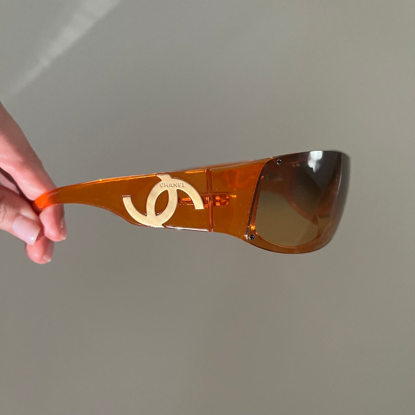 Vintage Rare Chanel Orange Shield Sunglasses