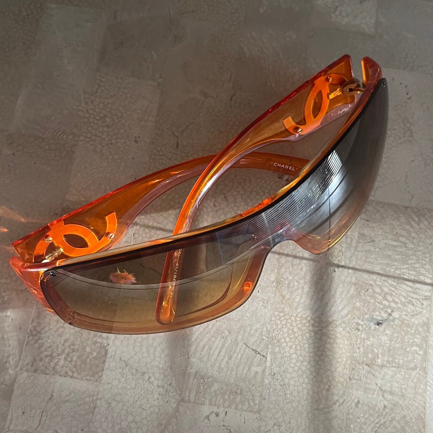 Vintage Rare Chanel Orange Shield Sunglasses