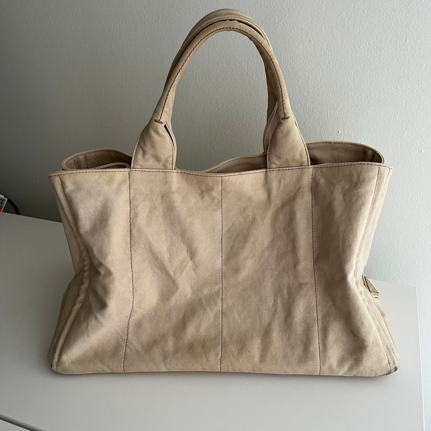 Vintage Prada Canapa Embroidered Logo Canvas Tote
