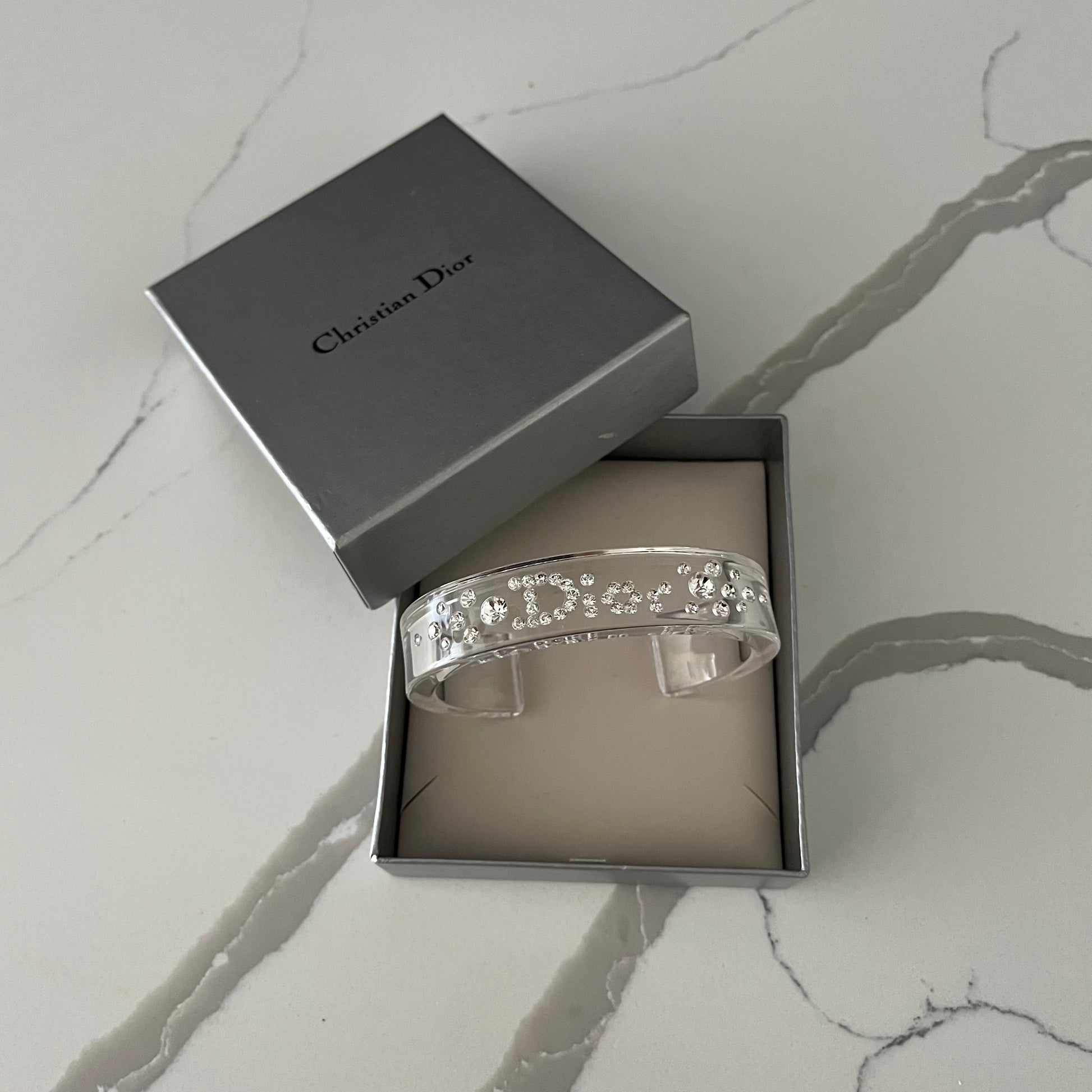 Vintage Dior clear bracelet cuff Swarovski diamond crystal bangle 2000s y2k